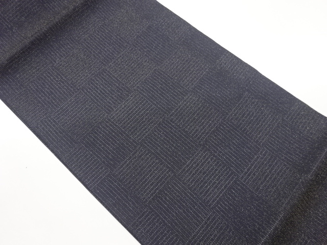 金通し市松に縞模様織出し夏用開き名古屋帯（額縁仕立て）